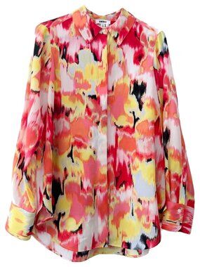 DKNY Abstract Watercolor Print Button Down Blouse - Size Small